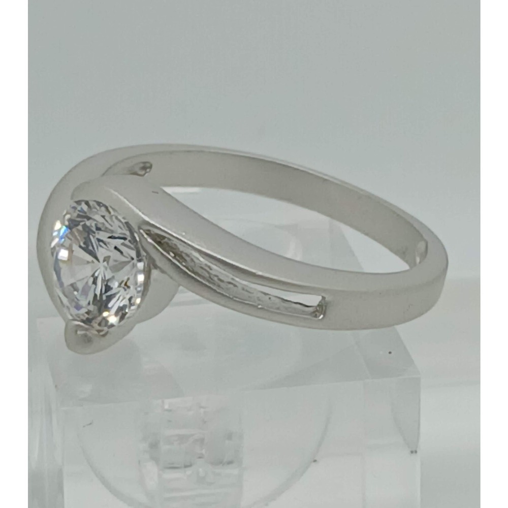 Vintage 1990's White Gold EP Split Band Satin Finish Solitaire Ring Size 10 - Picture 2 of 8